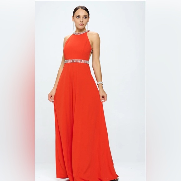 NWT Elegant Red Halter Maxi Dress - Picture 1 of 8